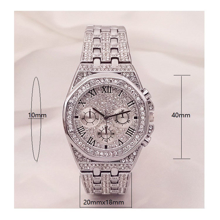 Three-eye Diamond Gypsophila Quartz Watch