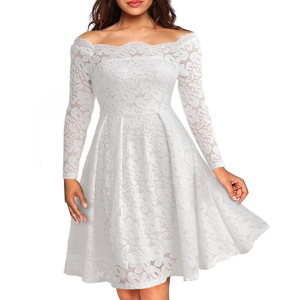 Women's Dress Vintage Mid-sleeve Lace Irregular Dress
