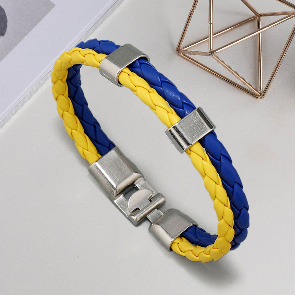 Multi-layer Woven Leather Ukrainian Flag Color Bracelet Manufacturer Source