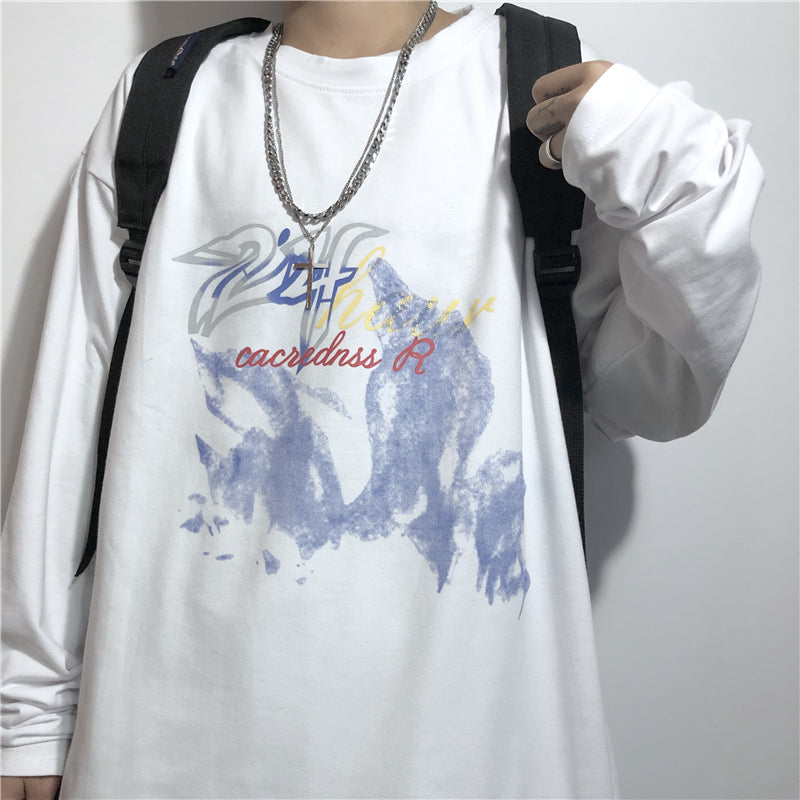 Letter Ink Painting Print Loose T-shirt