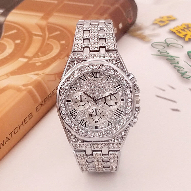 Three-eye Diamond Gypsophila Quartz Watch