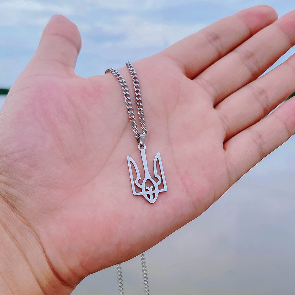 Stainless Steel Pendant Necklace Trident Badge Symbol