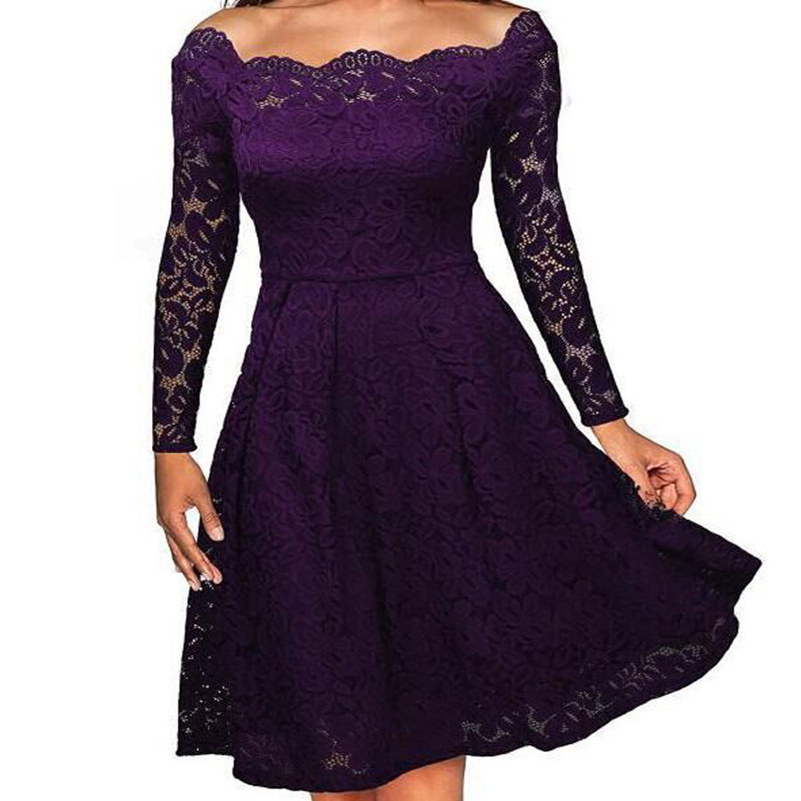 Women's Dress Vintage Mid-sleeve Lace Irregular Dress