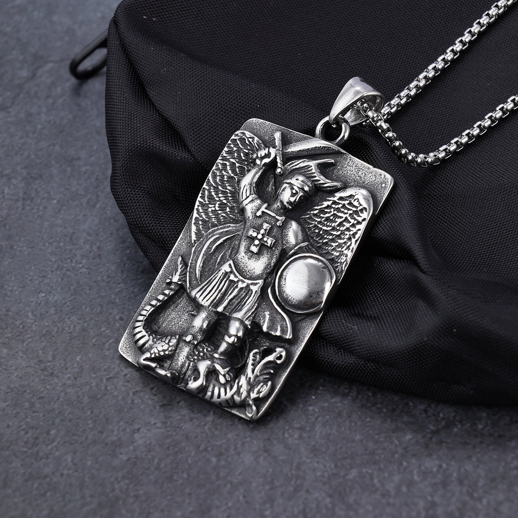 Titanium Steel Necklace Pendant With A Knight Design In A Vintage Style