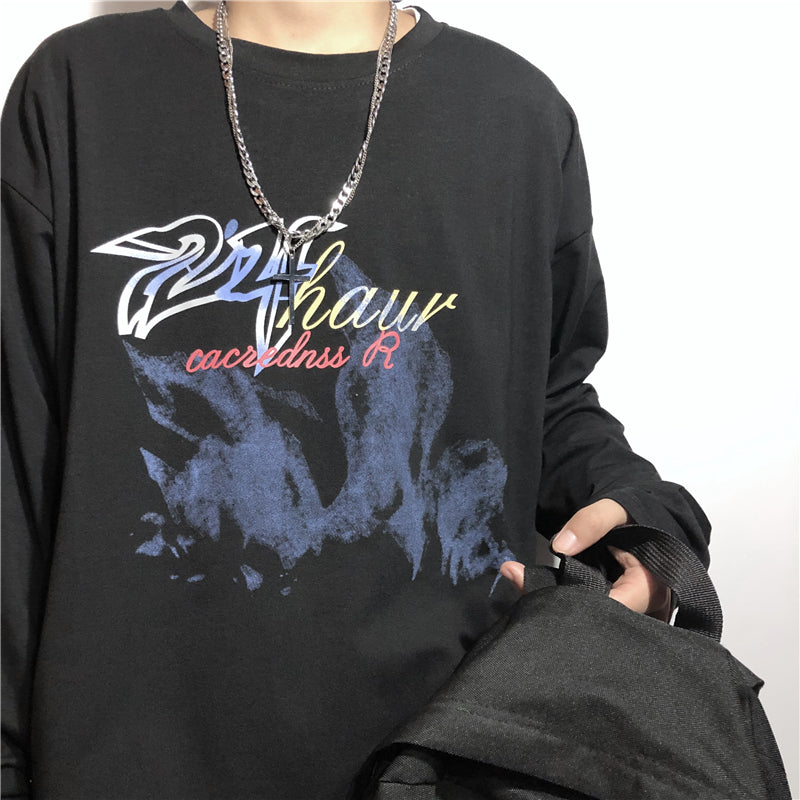 Letter Ink Painting Print Loose T-shirt