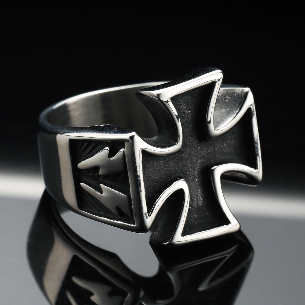 Trendy Retro Lightning Cross Titanium Steel Ring