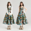 Jacquard Oil Painting Style Shoulder Strap Dress For Women