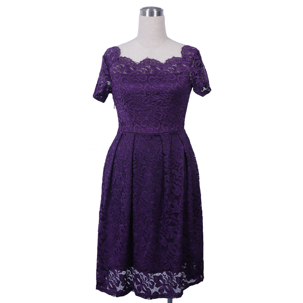 Women's Dress Vintage Mid-sleeve Lace Irregular Dress