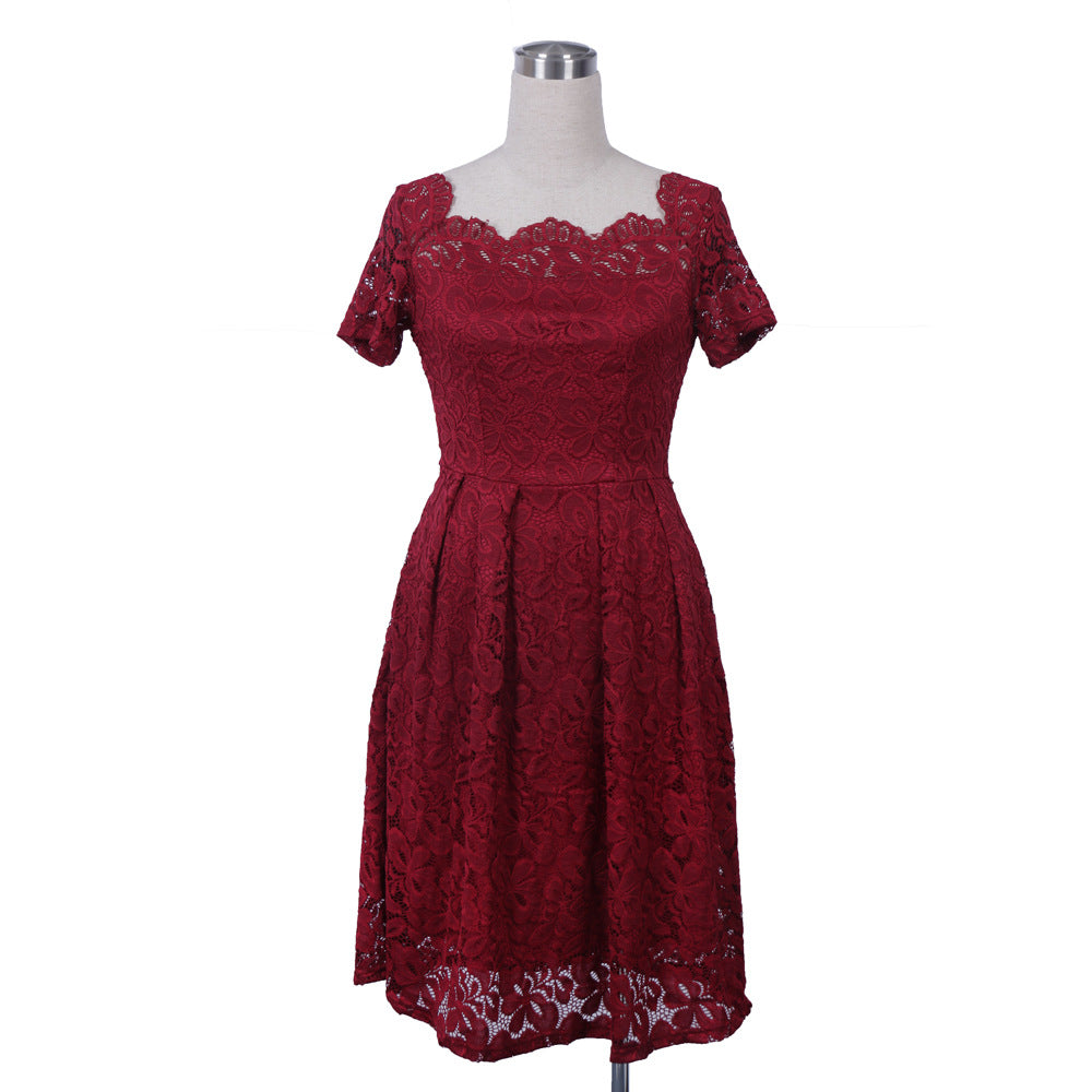 Women's Dress Vintage Mid-sleeve Lace Irregular Dress