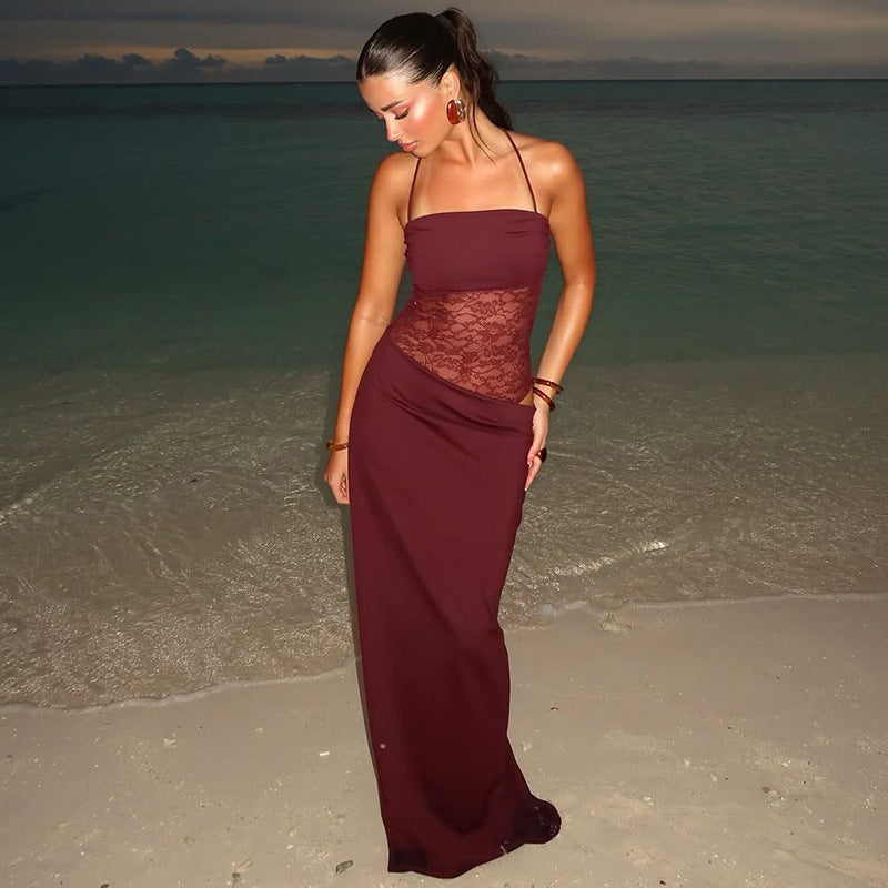 Y2K Lace Suspender Dress Fashion Sexy Lace Long Dresses Party Evening Club Beach Clothing For Women