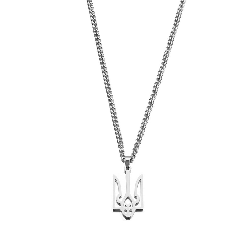 Stainless Steel Pendant Necklace Trident Badge Symbol