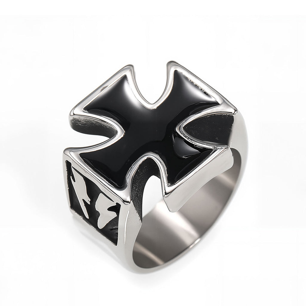Trendy Retro Lightning Cross Titanium Steel Ring
