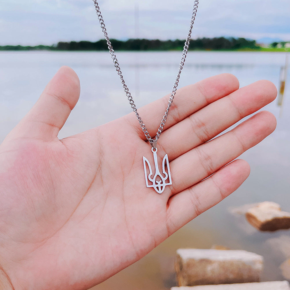 Stainless Steel Pendant Necklace Trident Badge Symbol