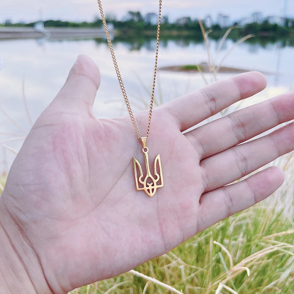 Stainless Steel Pendant Necklace Trident Badge Symbol