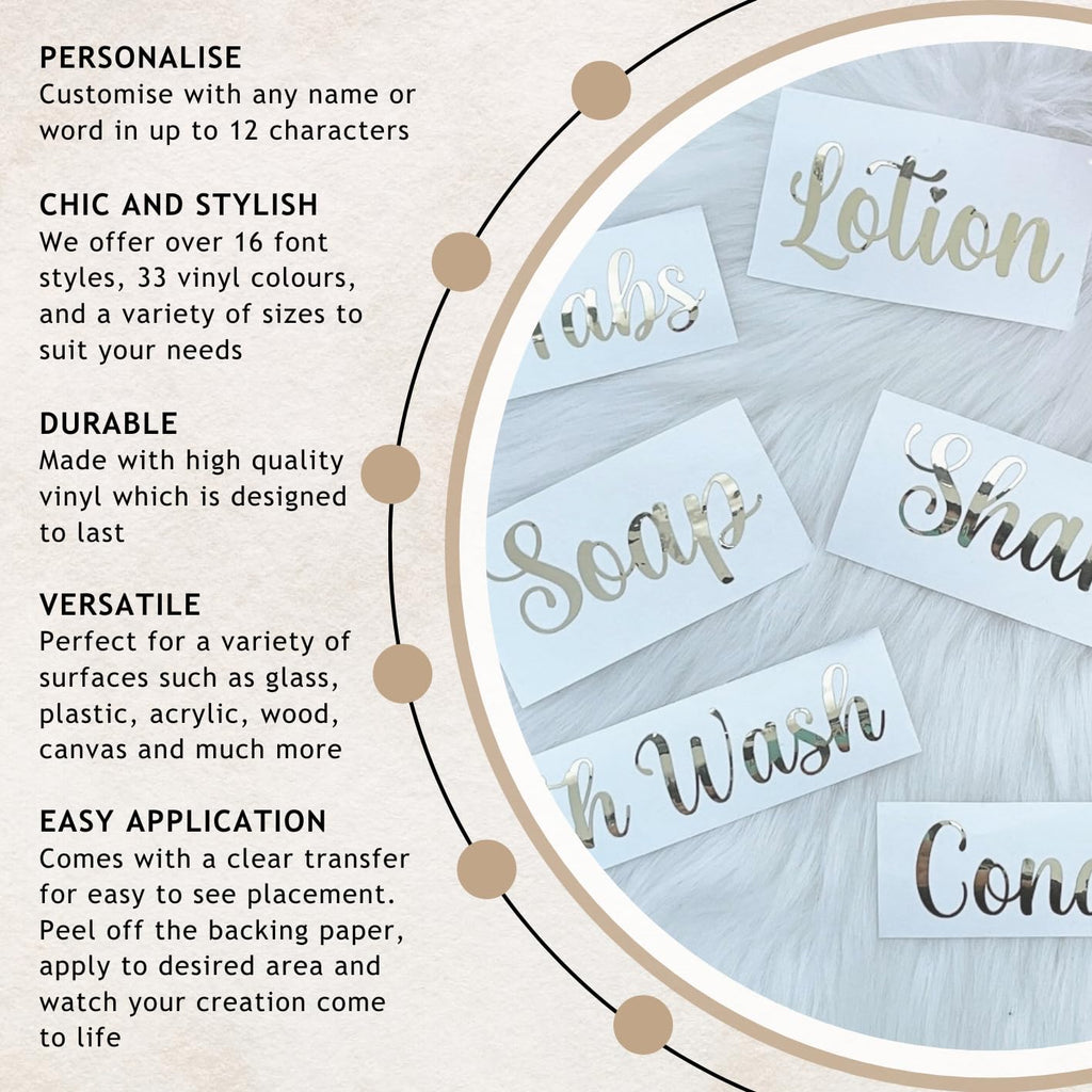 Personalised Vinyl Name Decal | 33 Colours | Elegant Font | Perfect for Laptops Tumblers Organising Wall Stickers | Vinyl Decal | Custom Business Labels | Calligraphy Stickers
