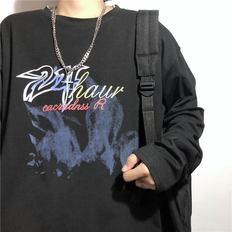 Letter Ink Painting Print Loose T-shirt