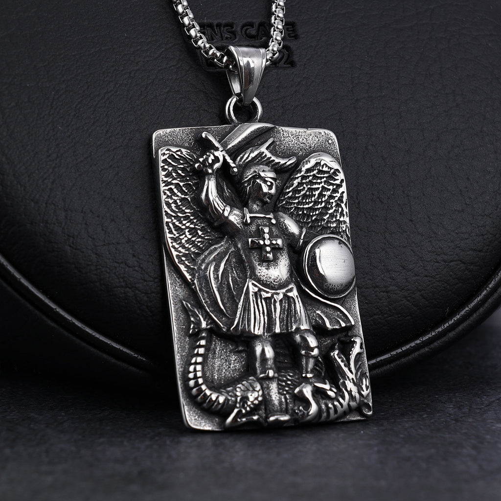Titanium Steel Necklace Pendant With A Knight Design In A Vintage Style