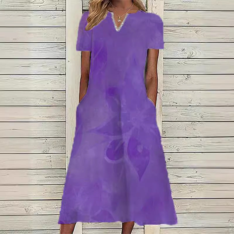 Women's Oil Painting Flower V-neck A- Line Dress