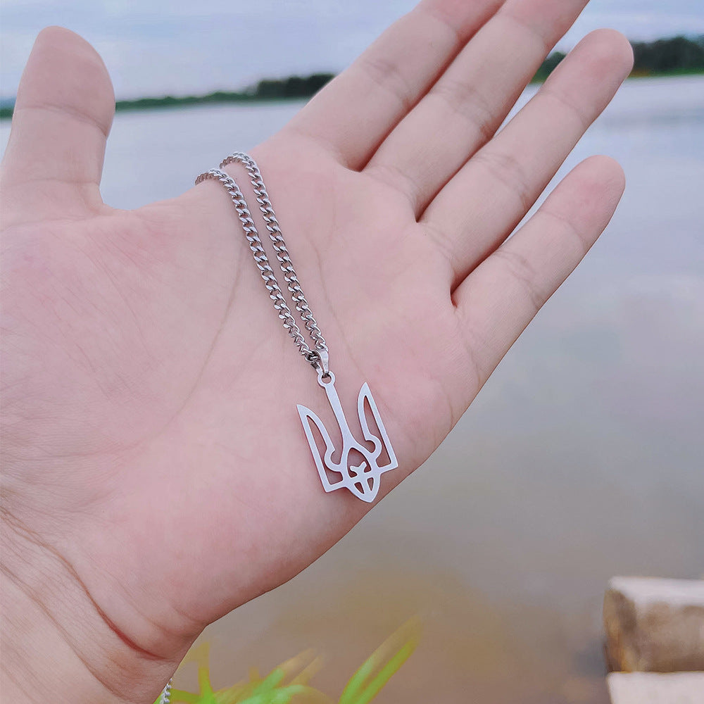 Stainless Steel Pendant Necklace Trident Badge Symbol