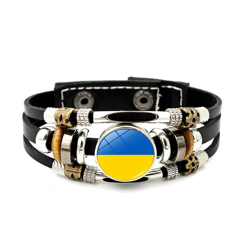 Multi-layer Woven Leather Ukrainian Flag Color Bracelet Manufacturer Source