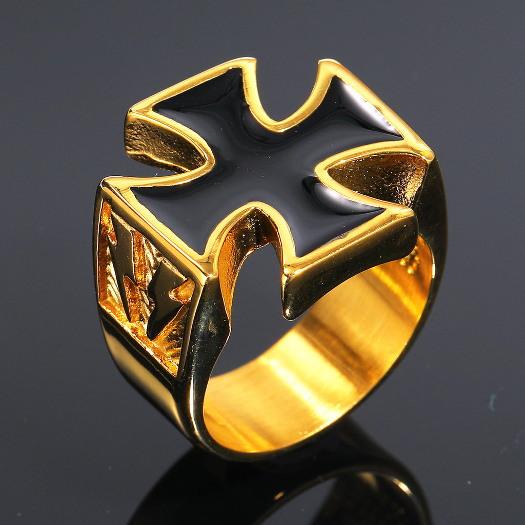 Trendy Retro Lightning Cross Titanium Steel Ring