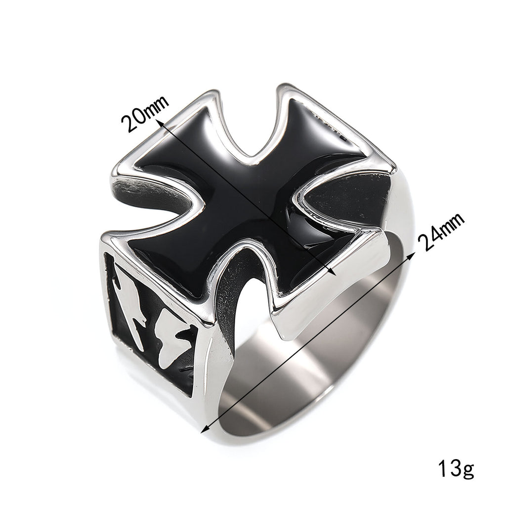 Trendy Retro Lightning Cross Titanium Steel Ring