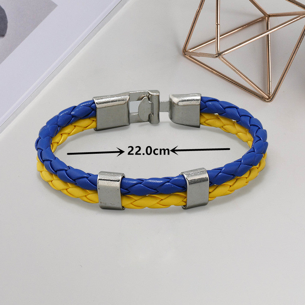 Multi-layer Woven Leather Ukrainian Flag Color Bracelet Manufacturer Source