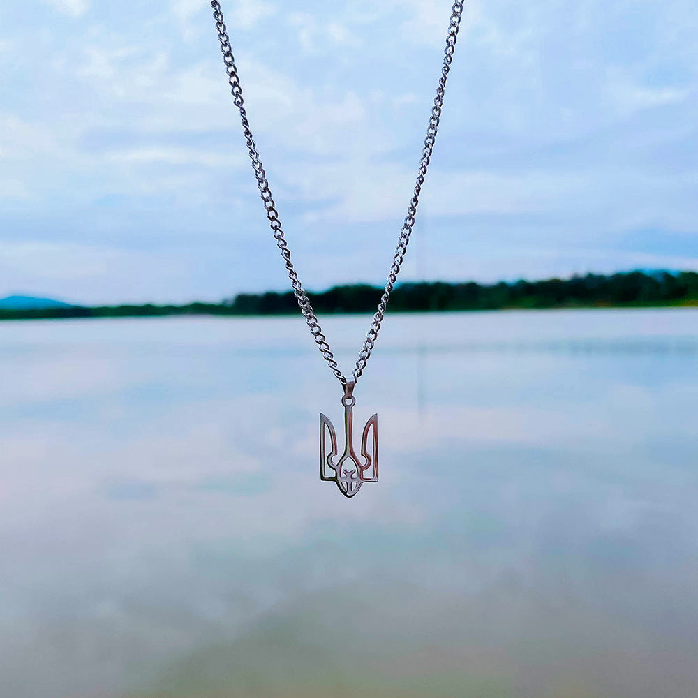 Stainless Steel Pendant Necklace Trident Badge Symbol