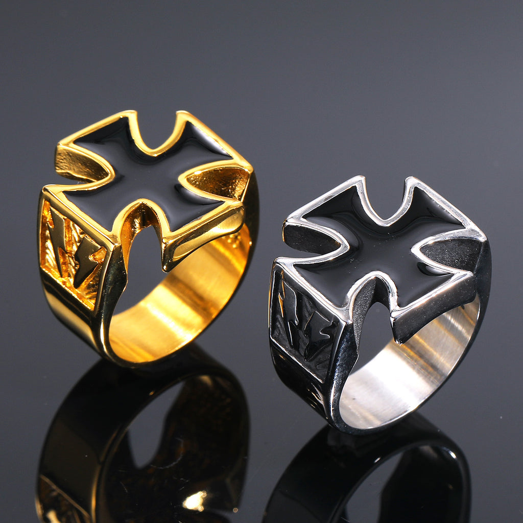 Trendy Retro Lightning Cross Titanium Steel Ring