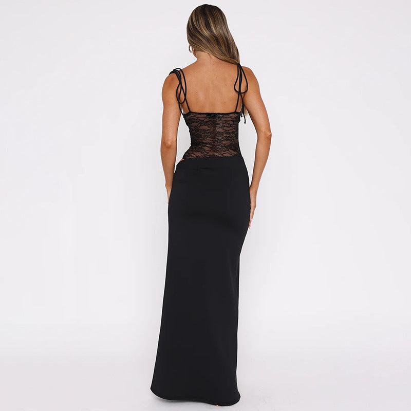 Y2K Lace Suspender Dress Fashion Sexy Lace Long Dresses Party Evening Club Beach Clothing For Women