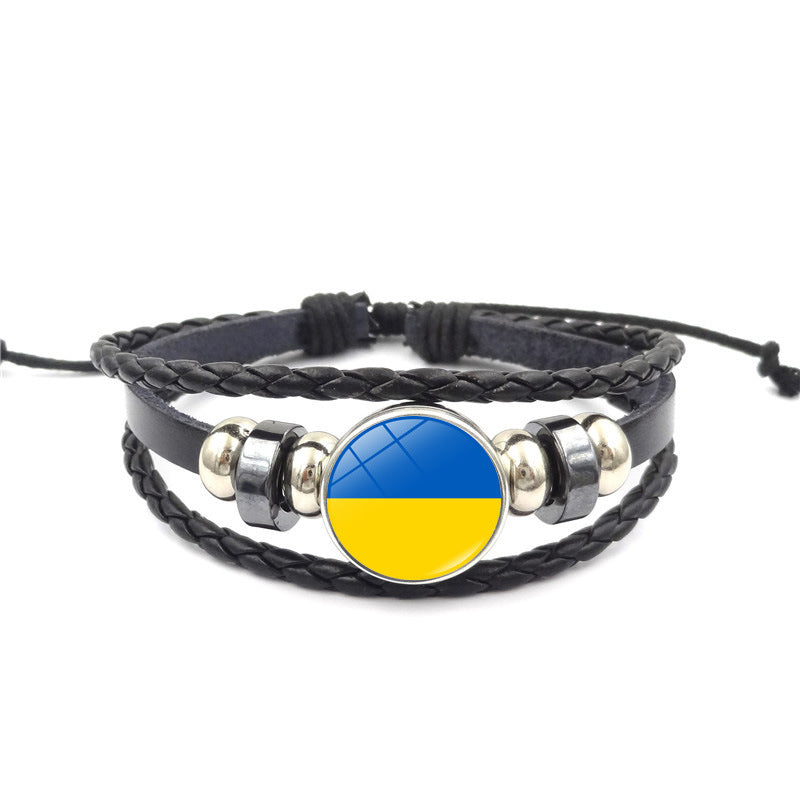 Multi-layer Woven Leather Ukrainian Flag Color Bracelet Manufacturer Source